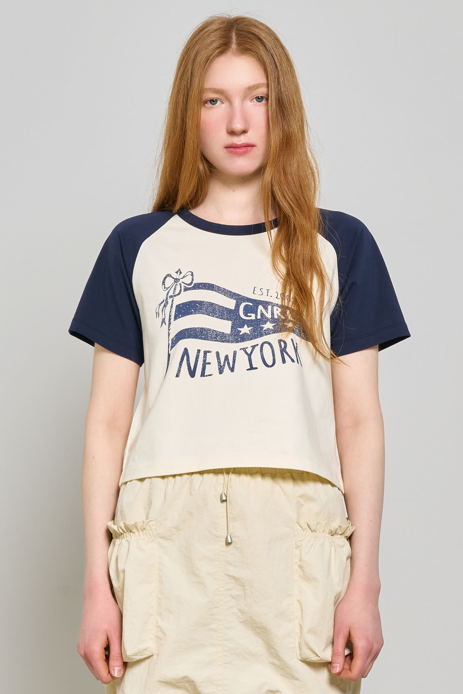 WOMAN 뉴욕 래글런 반팔 티셔츠 [NAVY]