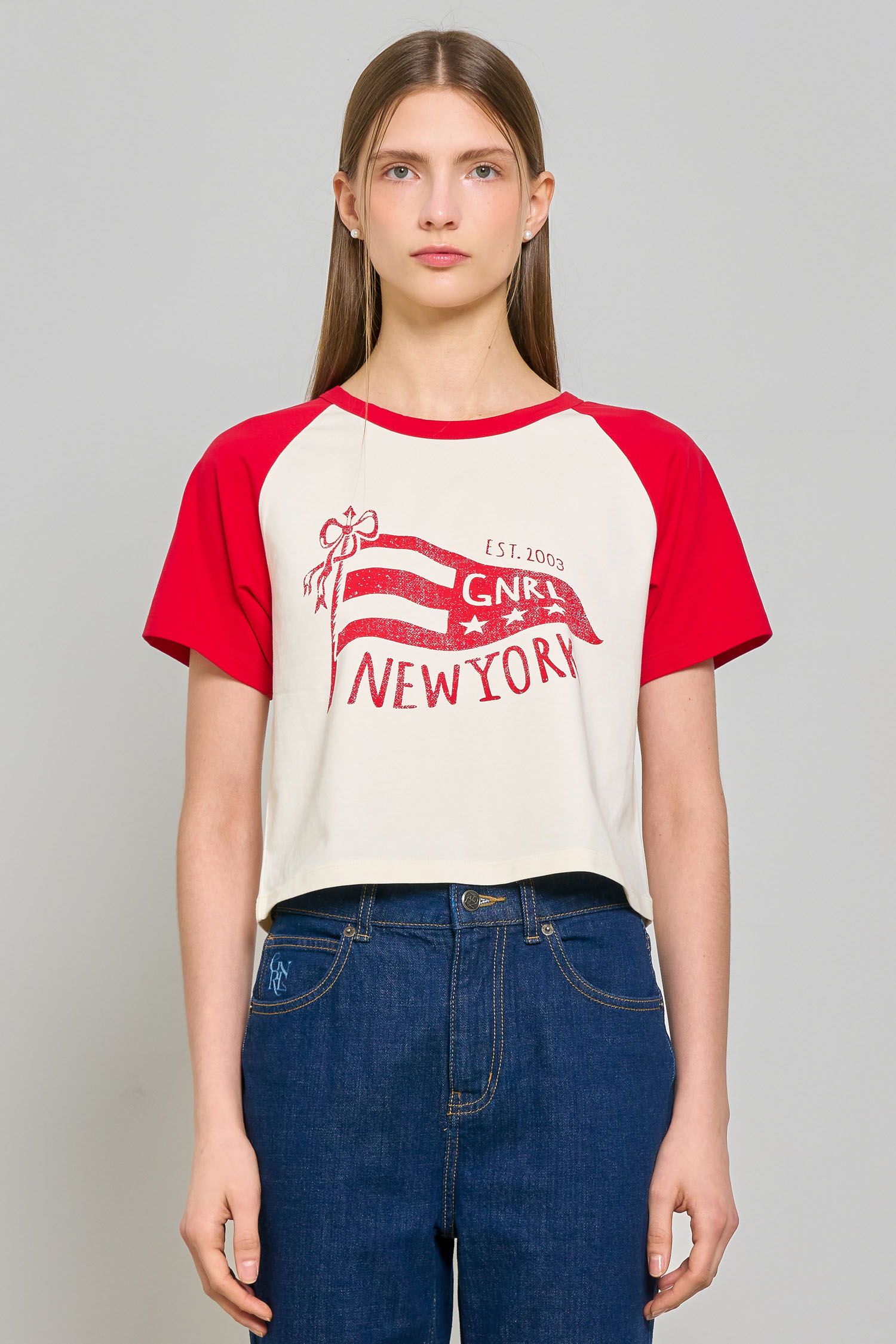 WOMAN 뉴욕 래글런 반팔 티셔츠 [RED]