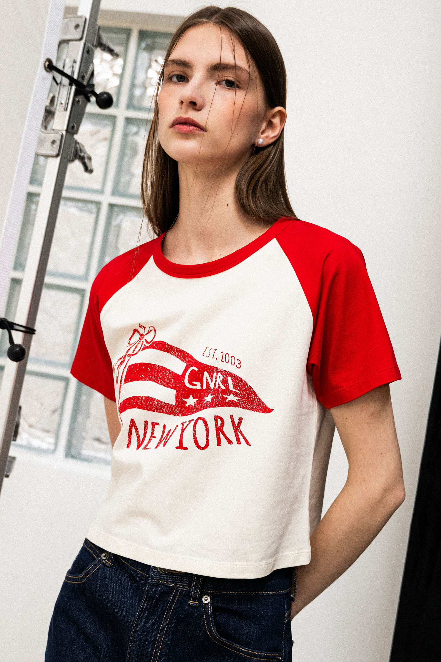 WOMAN 뉴욕 래글런 반팔 티셔츠 [RED]