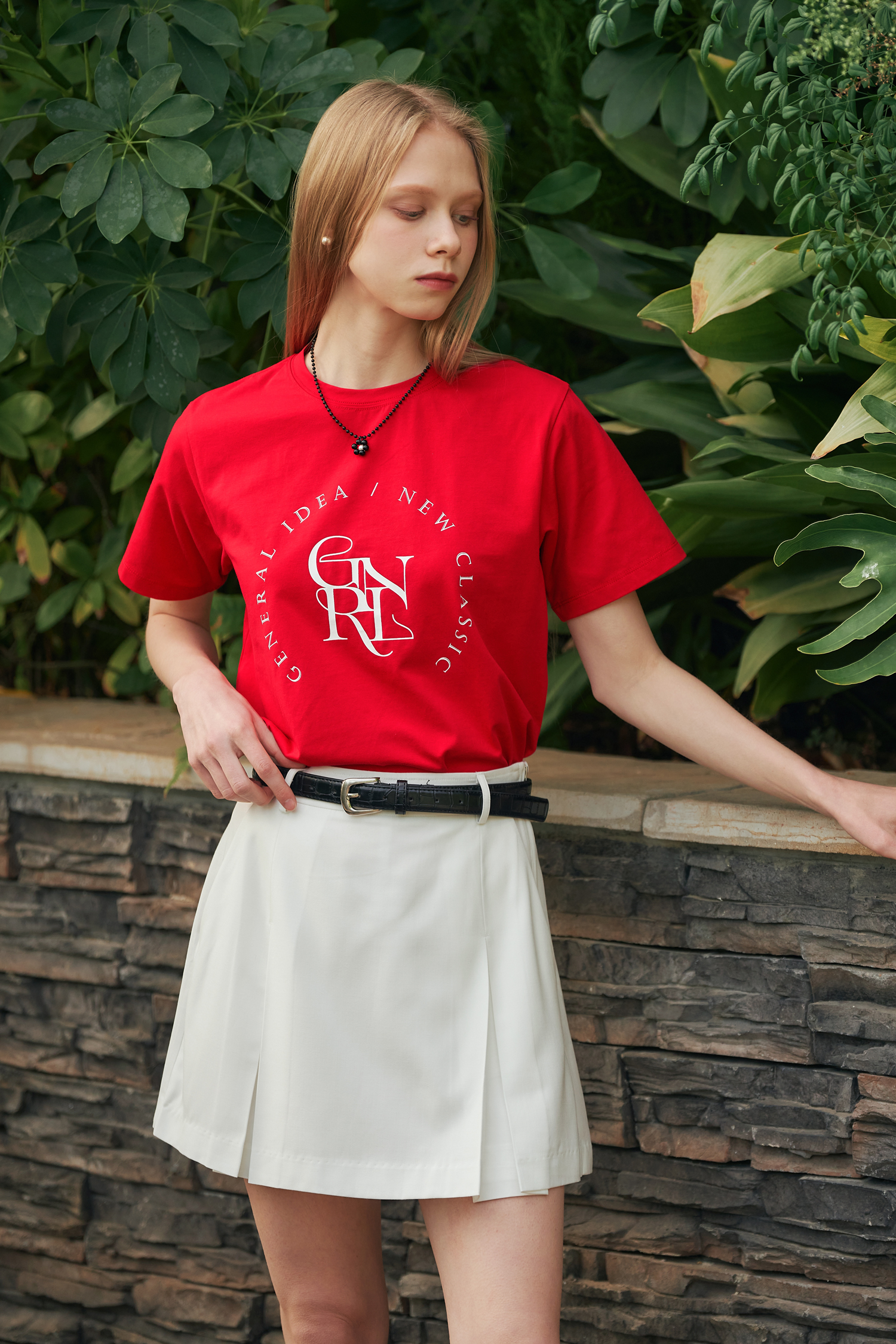 WOMAN 실켓 에센셜 로고 반팔 티셔츠 [RED]